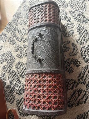 Decorative Woven Wine Bottle Carrier - Red and Brown